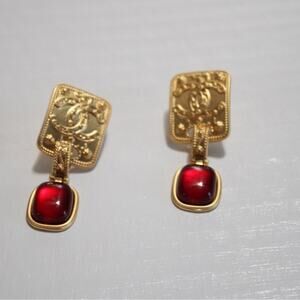 CHANEL Gold and Red Earrings